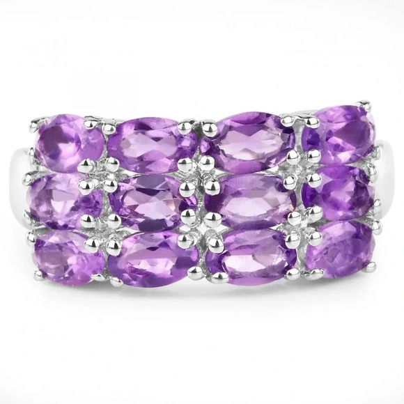 New Stunning Women's Sterling Silver 2.52 CTW Amethyst Designer Ring - Size 7 - Picture 2 of 3